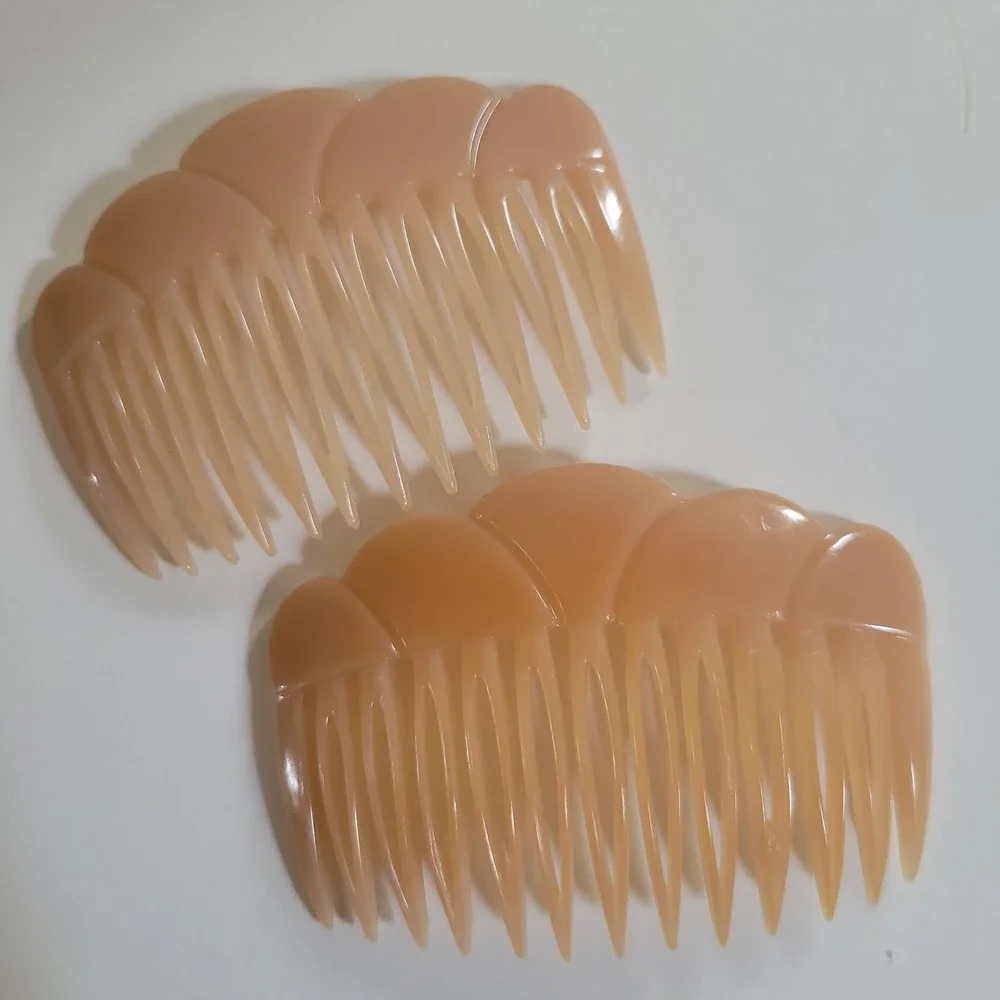 Depose French Hair Side Combs Set of 6 Scalloped‎ Plastic Burgandy Blue Tan